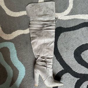 Grey suede Thigh High Heeled Boots